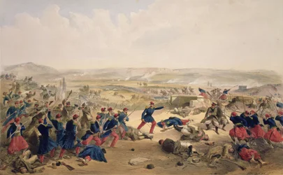 Bitwa pod Czerną, 16 sierpnia 1855, tablica z „Siedziba wojny na wschodzie”, wyd. autor: Paul und Dominic Colnaghi und Co., 1856